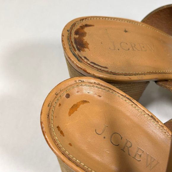 J Crew Equestrian Mid Block Heel Leather Sandals Womens 8 Tan - Picture 7 of 11